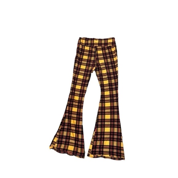 No boundaries stretch flare plaid leggings yellow black y2k short inseam - Picture 1 of 4